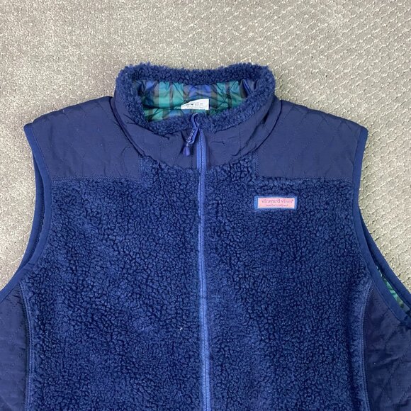 Vineyard Vines Reversible Fleece Plaid Vest Women's XL Blue Green Scotch Check - Picture 4 of 15